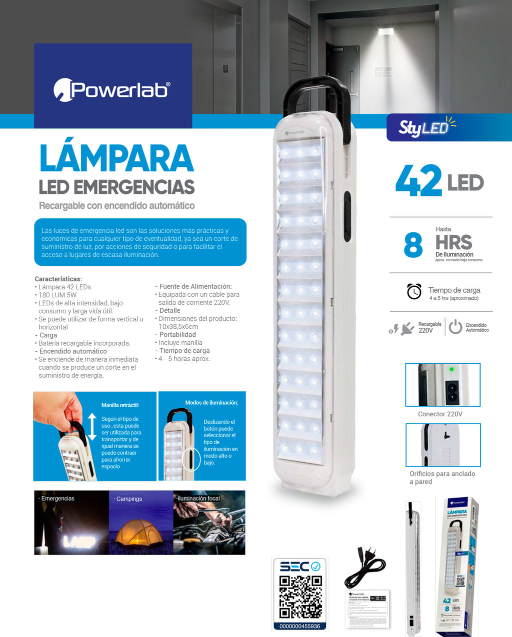 Luz emergencia 42 LED