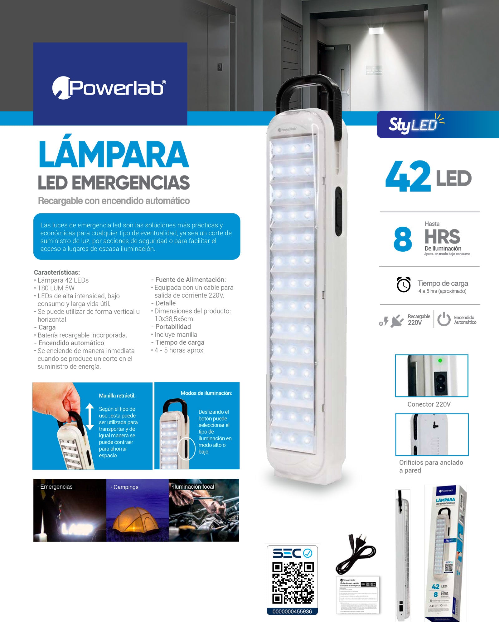Luz emergencia 42 LED