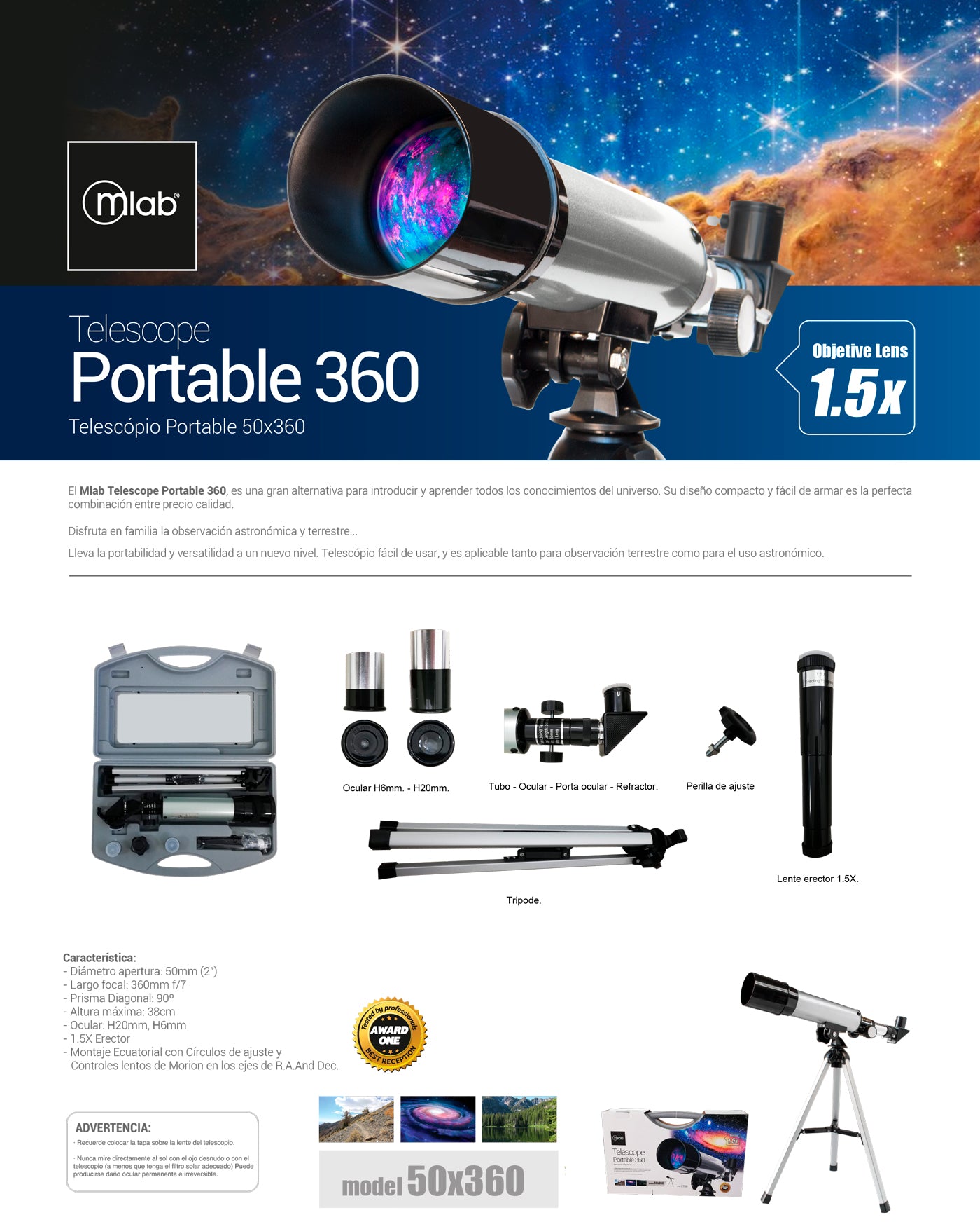 7709 – Telescopio Portable 50×360
