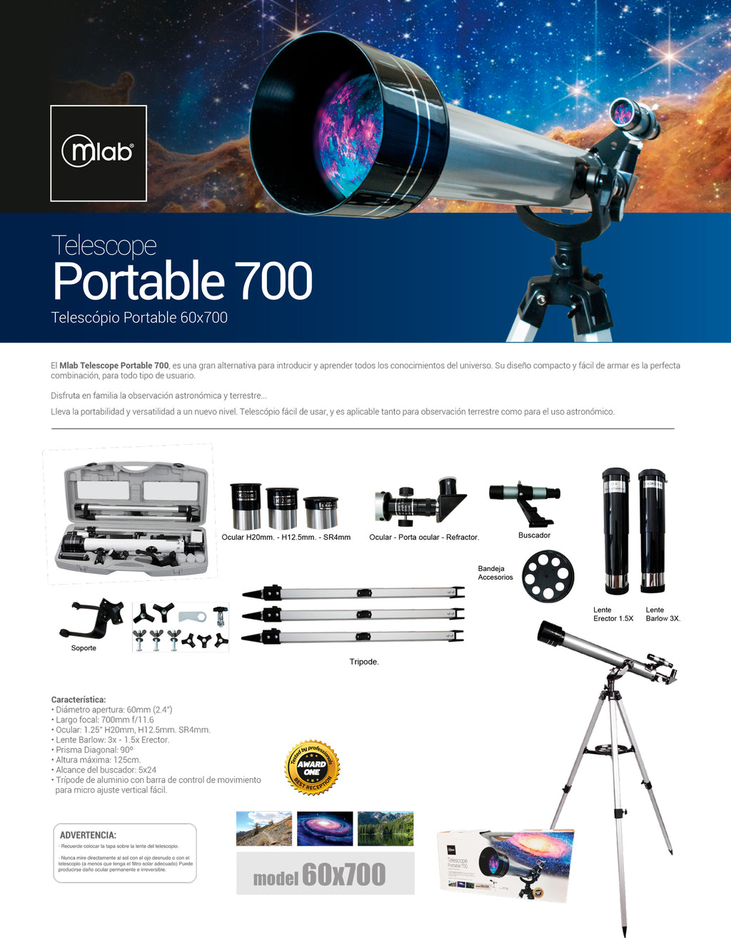 7710 – Telescopio Portable 60×700