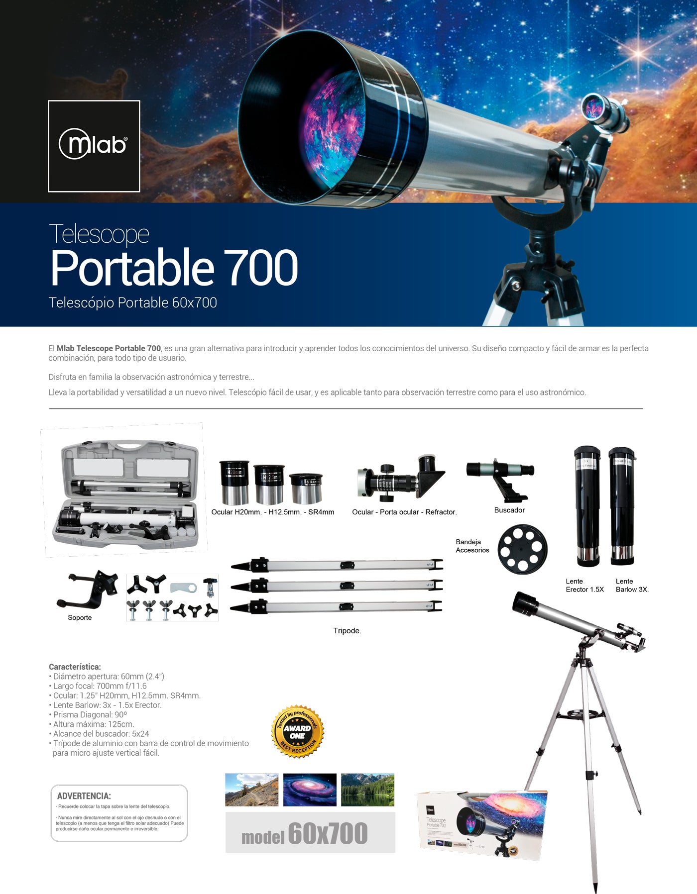 7710 – Telescopio Portable 60×700