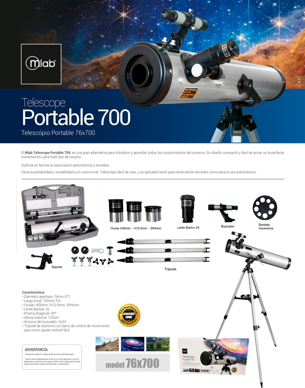 7711 – Telescopio Portable 76×700
