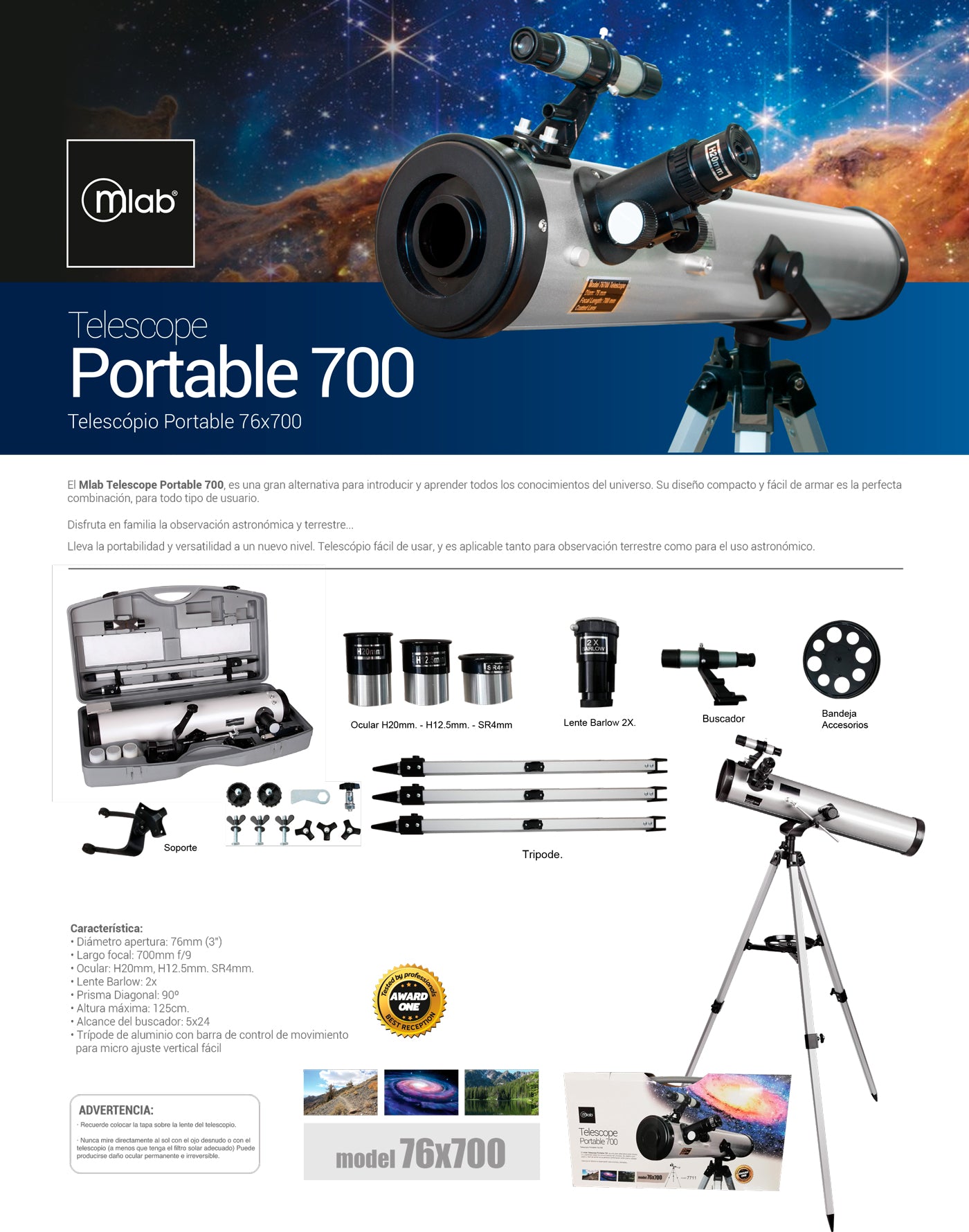 7711 – Telescopio Portable 76×700