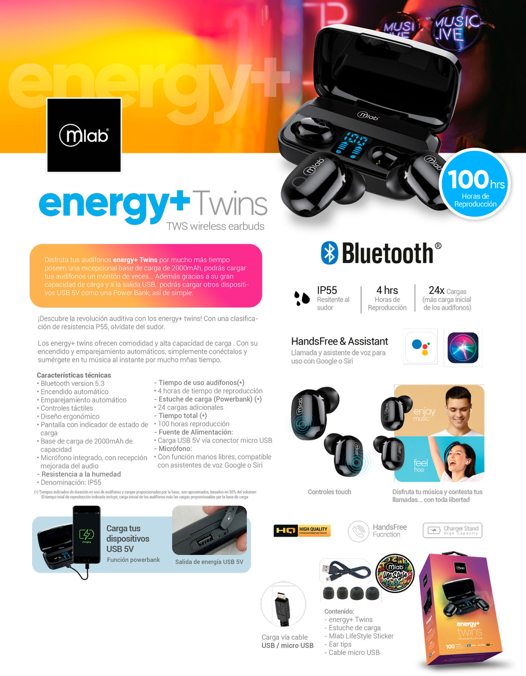 8971 – Audífonos energy+ Twins / Powerbank function