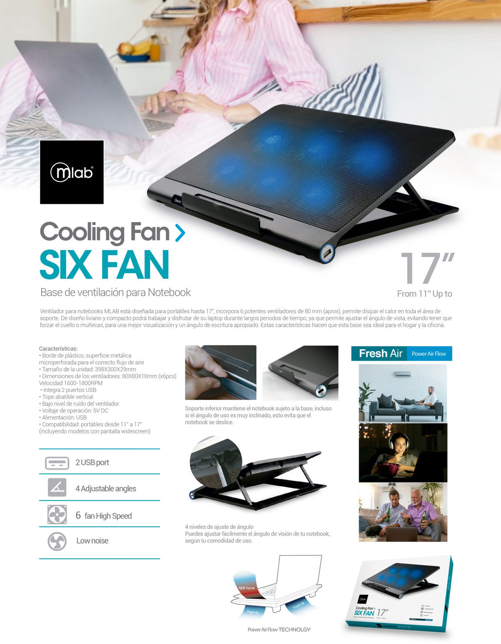 9037- Base Notebook Cooling Six Fan 17