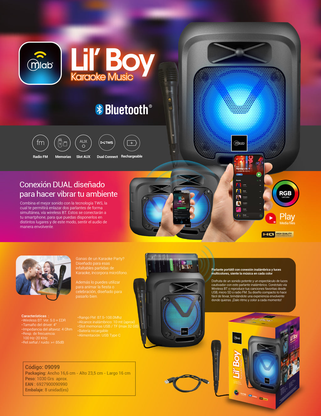 9099- Parlante LilBoy portable Karaoke TWS