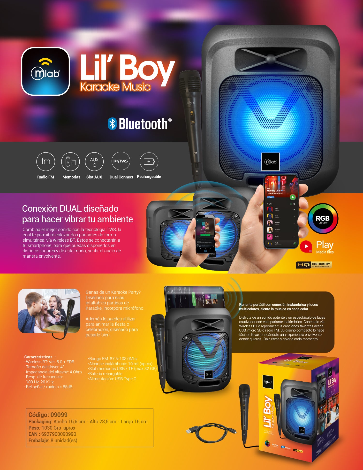9099- Parlante LilBoy portable Karaoke TWS