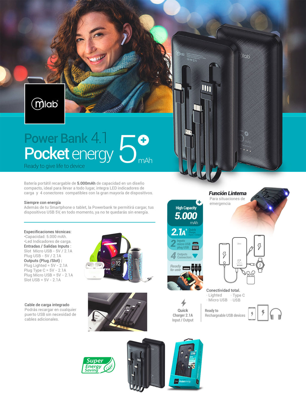 9217 – Batería portátil, Powerbank 4.1 Pocket energy 5.000mAh