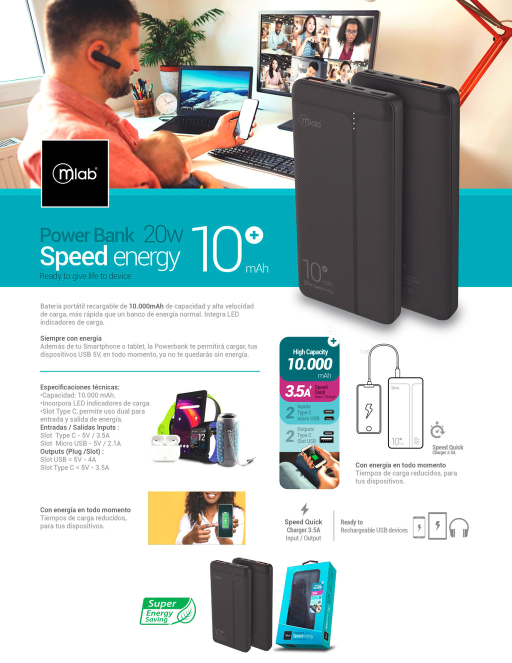 9220 – Batería portátil, Powerbank Speed energy 20w / 10.000mAh