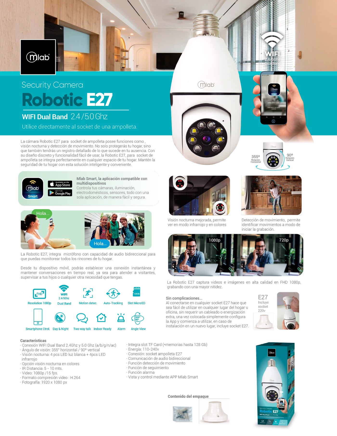 9258 – Security Cam Robotic E27 WIFI Dual Band 2.4 / 5.0 Ghz