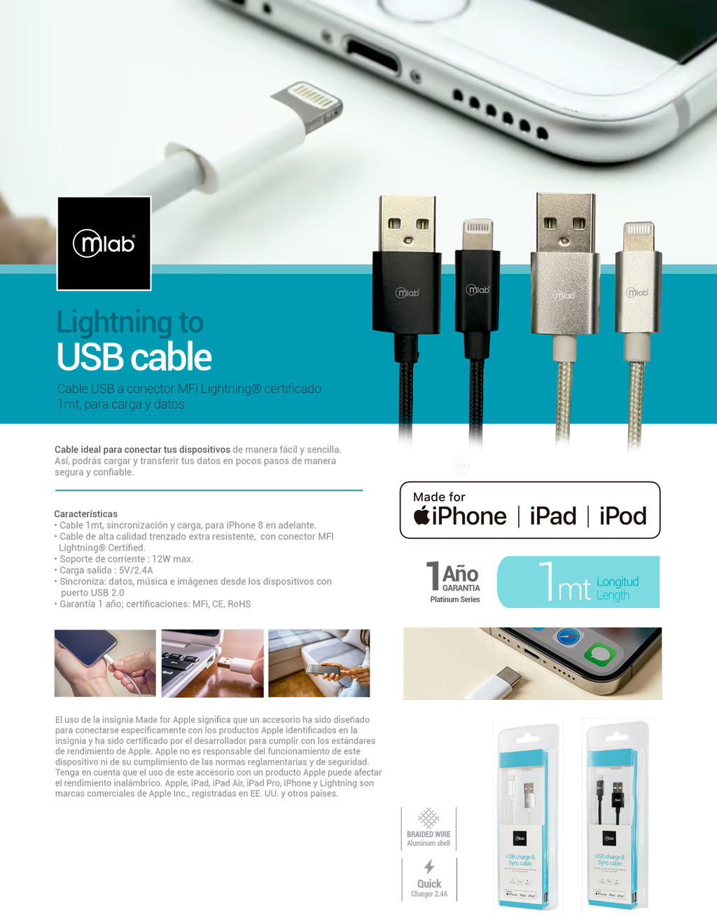 9262- Cable Certificado Lightning a USB Silver