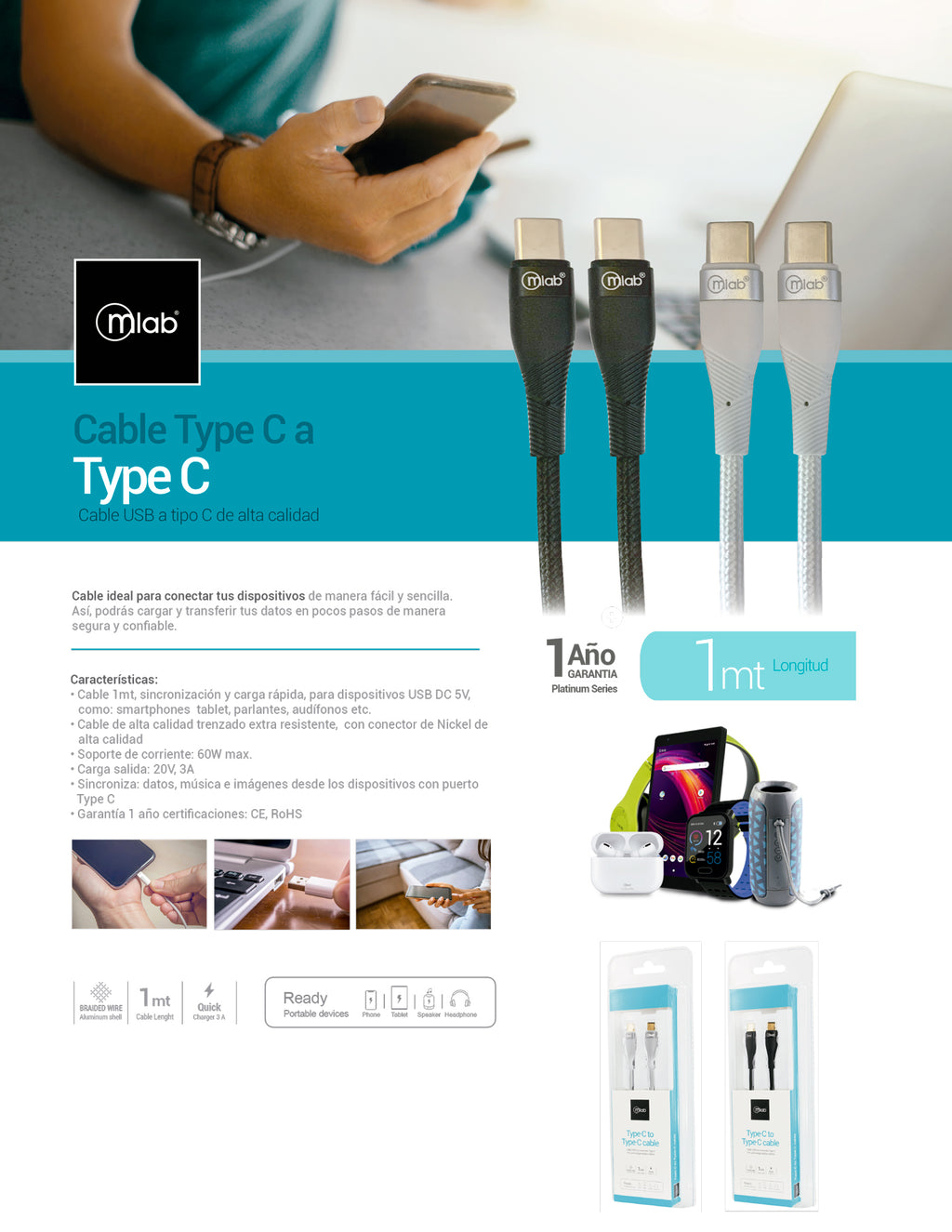 9266- Cable tipo C a Tipo C Silver