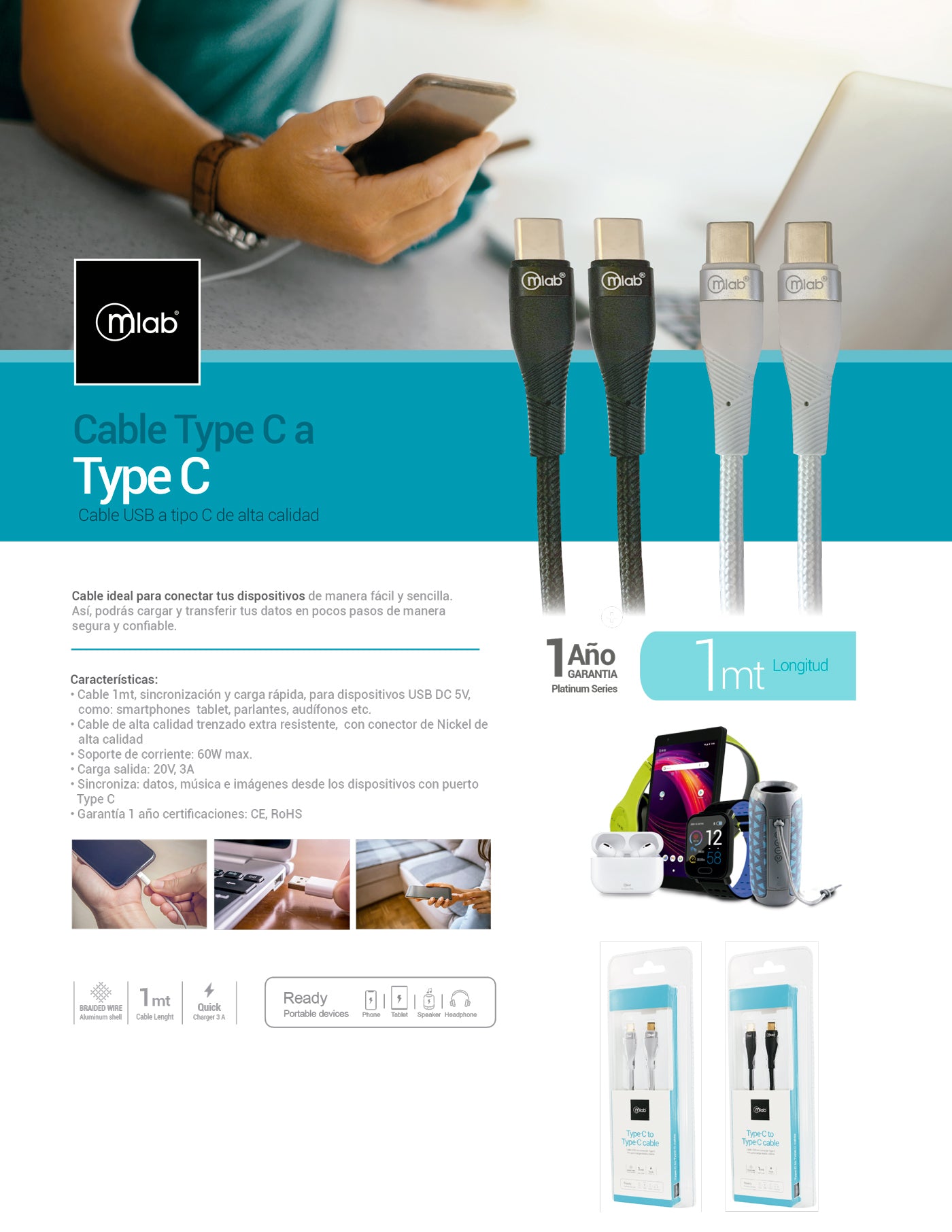 9266- Cable tipo C a Tipo C Silver