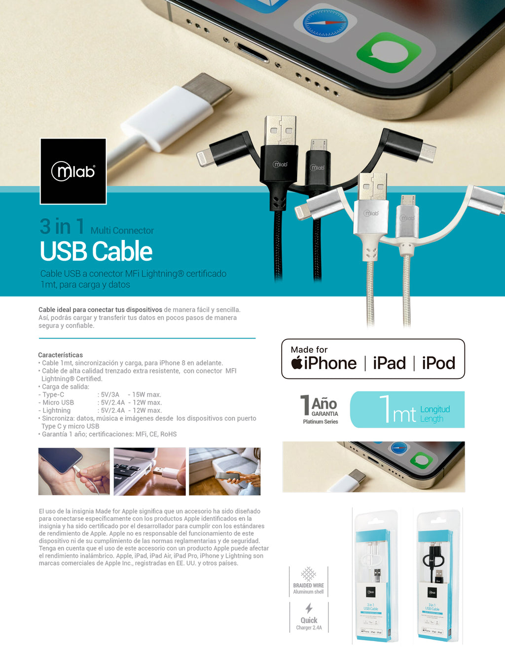 9268- Cable Certificado USB 3 en 1 multi connector