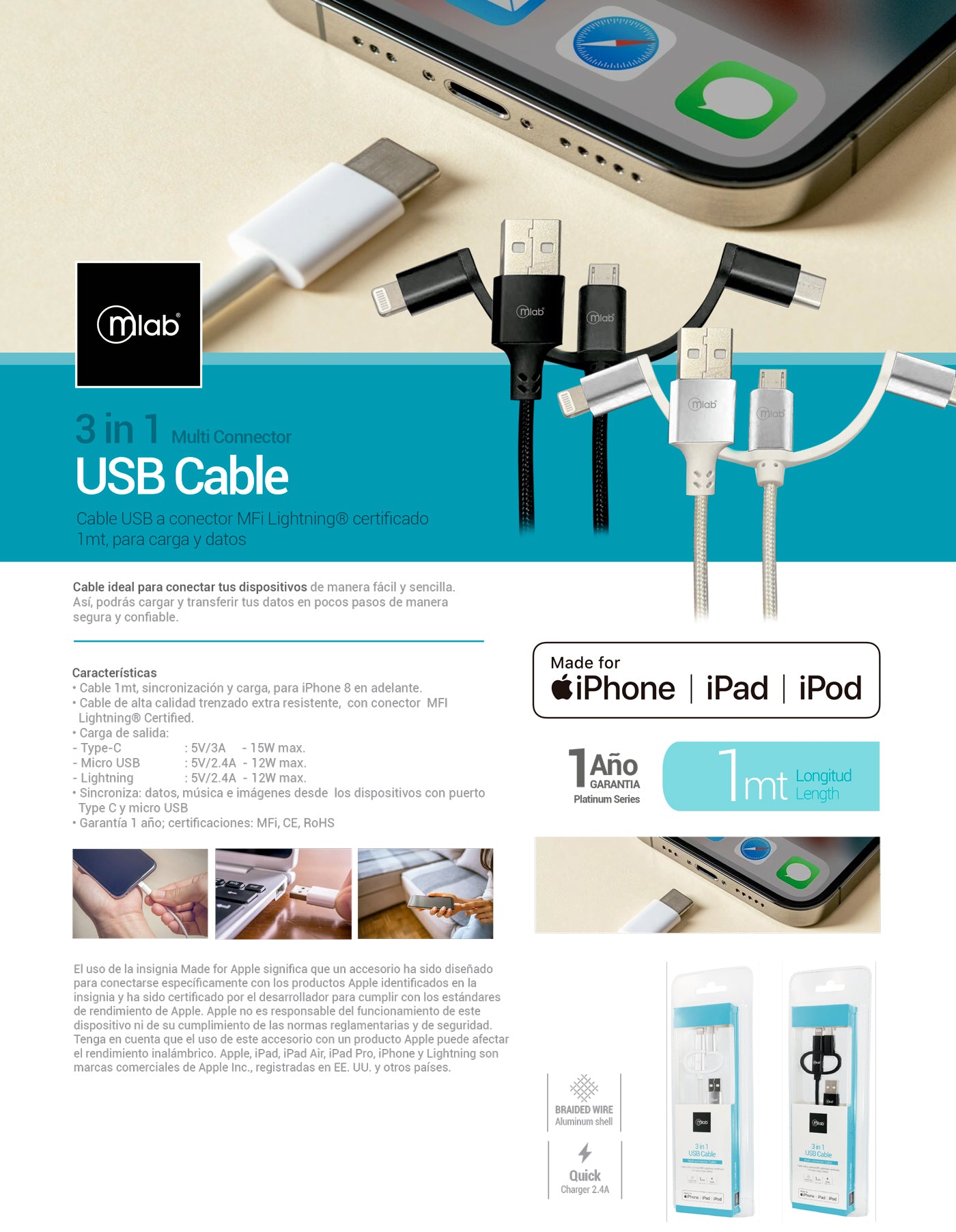 9268- Cable Certificado USB 3 en 1 multi connector