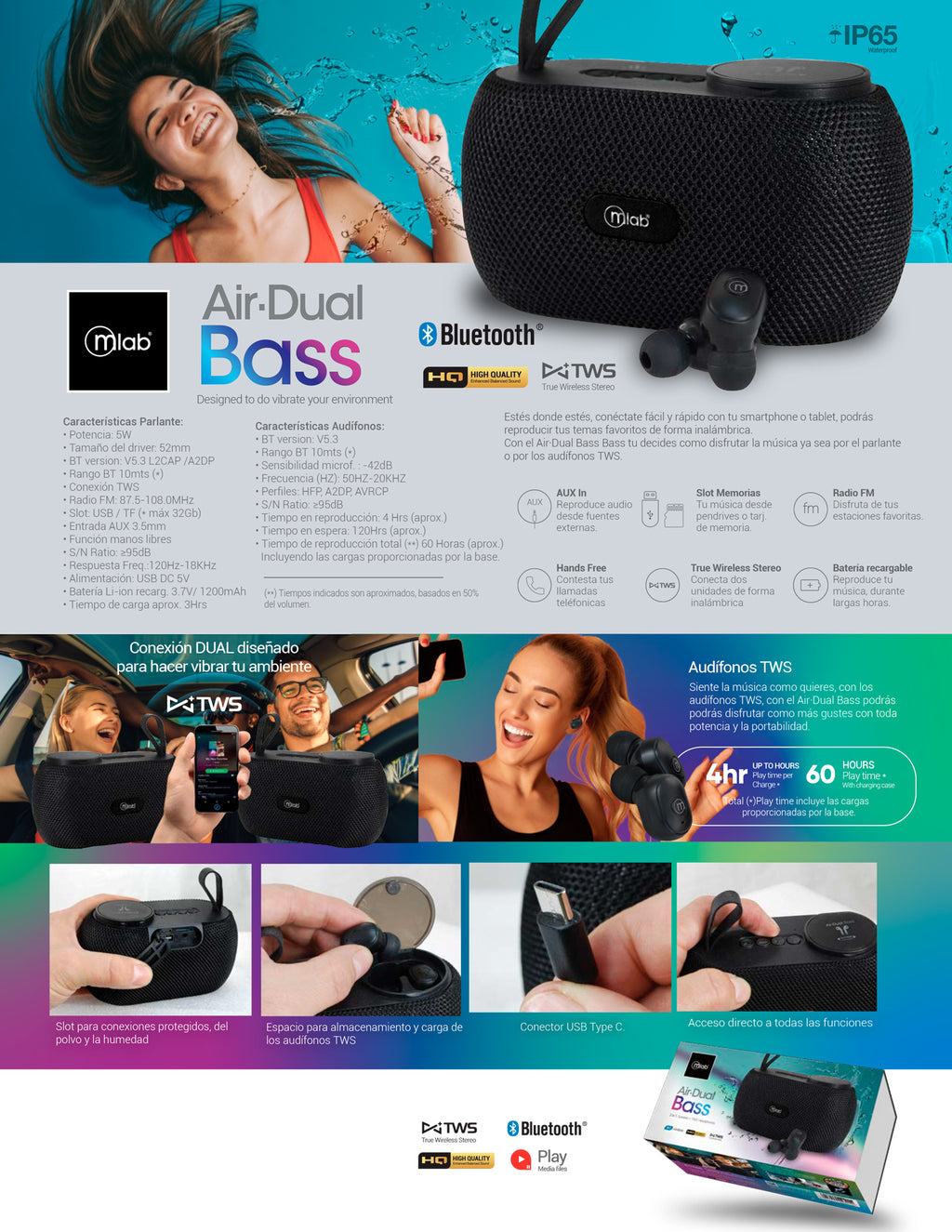 9301- Air-Dual Bass TWS Speaker + Audífonos