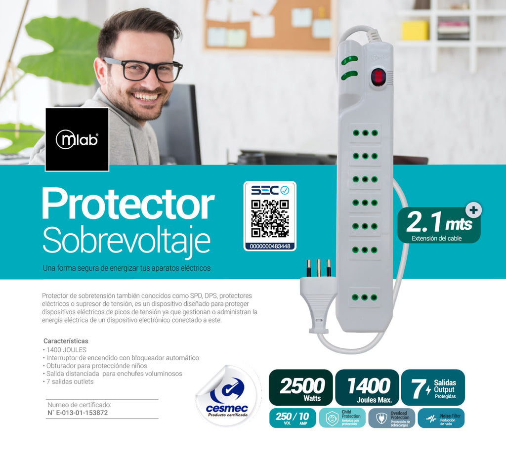 9303- Protector Sobrevoltaje MCL-07 1400J 2.1mt Blanco
