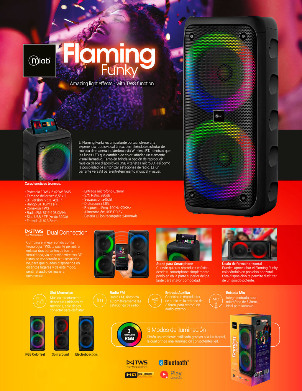 9308 – Parlante TWS Flaming Funky