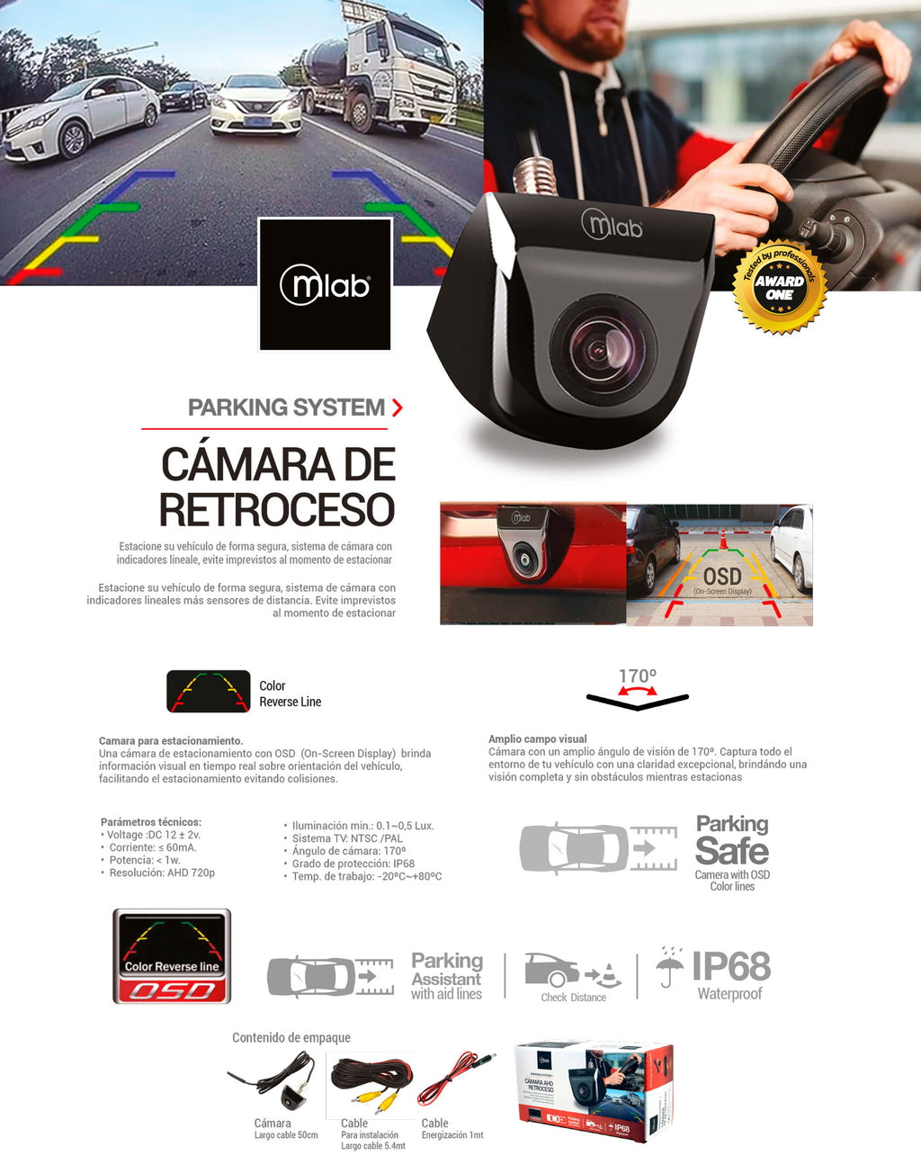 9321 – Cámara de retroceso para estacionamiento AHD OSD Color Line IP67