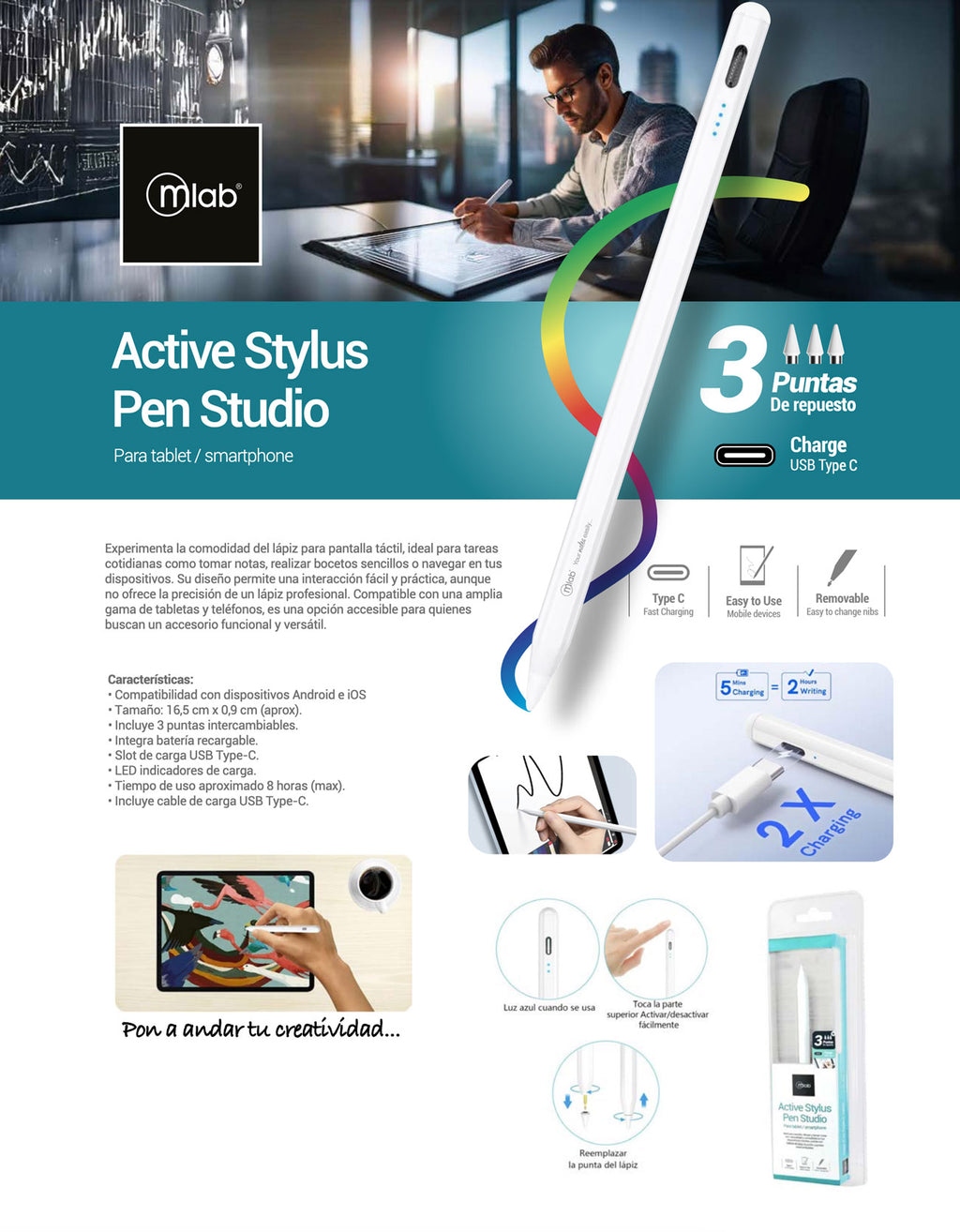 9345 – Active Stylus Pen Studio Para tablet / smartphone