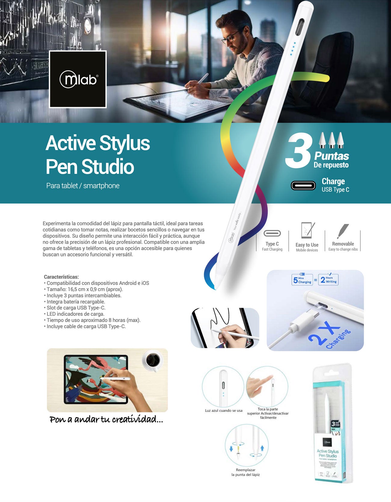 9345 – Active Stylus Pen Studio Para tablet / smartphone
