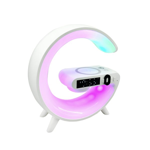 9389-Mlab Parlante My Lil G 5 IN 1 Cargador Inalámbrico + Luz RGB + Reloj + Alarma White - Image 4