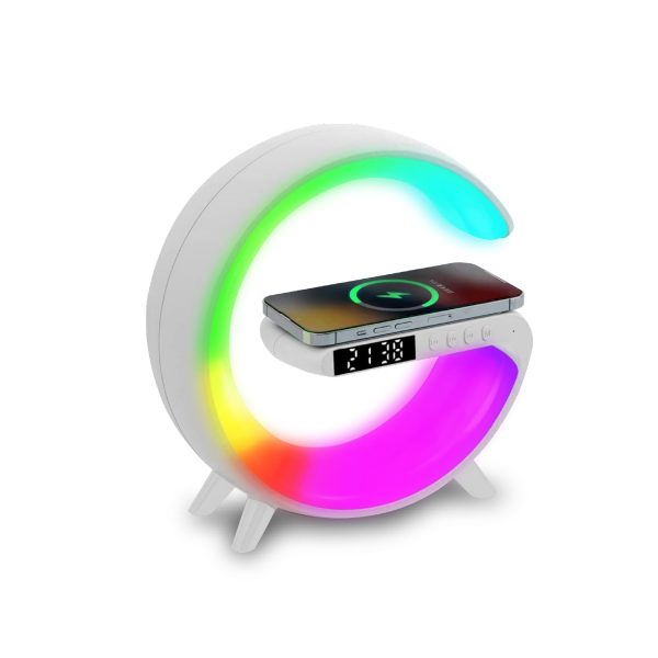 9389-Mlab Parlante My Lil G 5 IN 1 Cargador Inalámbrico + Luz RGB + Reloj + Alarma White