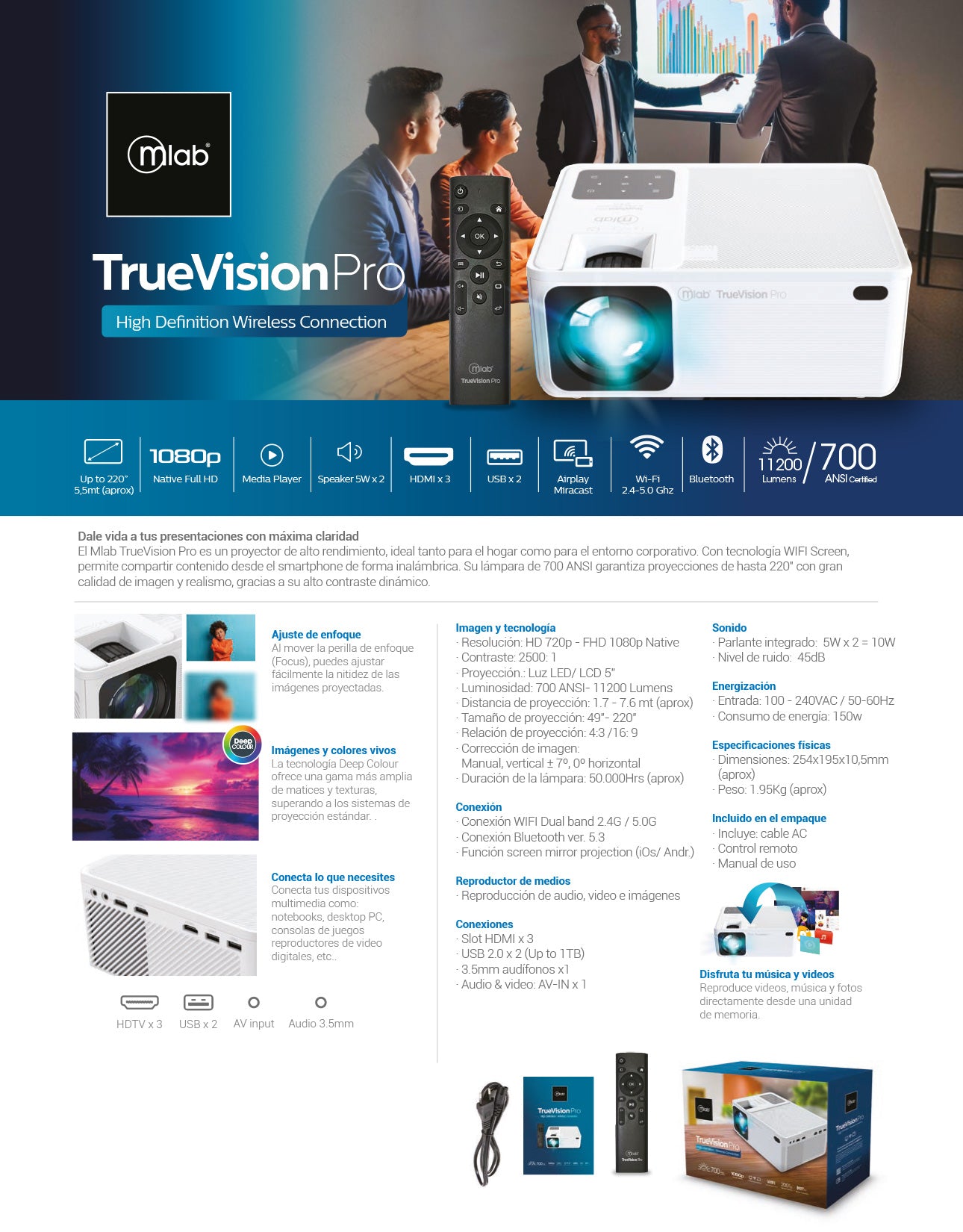 9398 – Proyector Truevision Pro Led/Lcd 700 Ansi Lumen FHD 1080P WIFI Dual Band