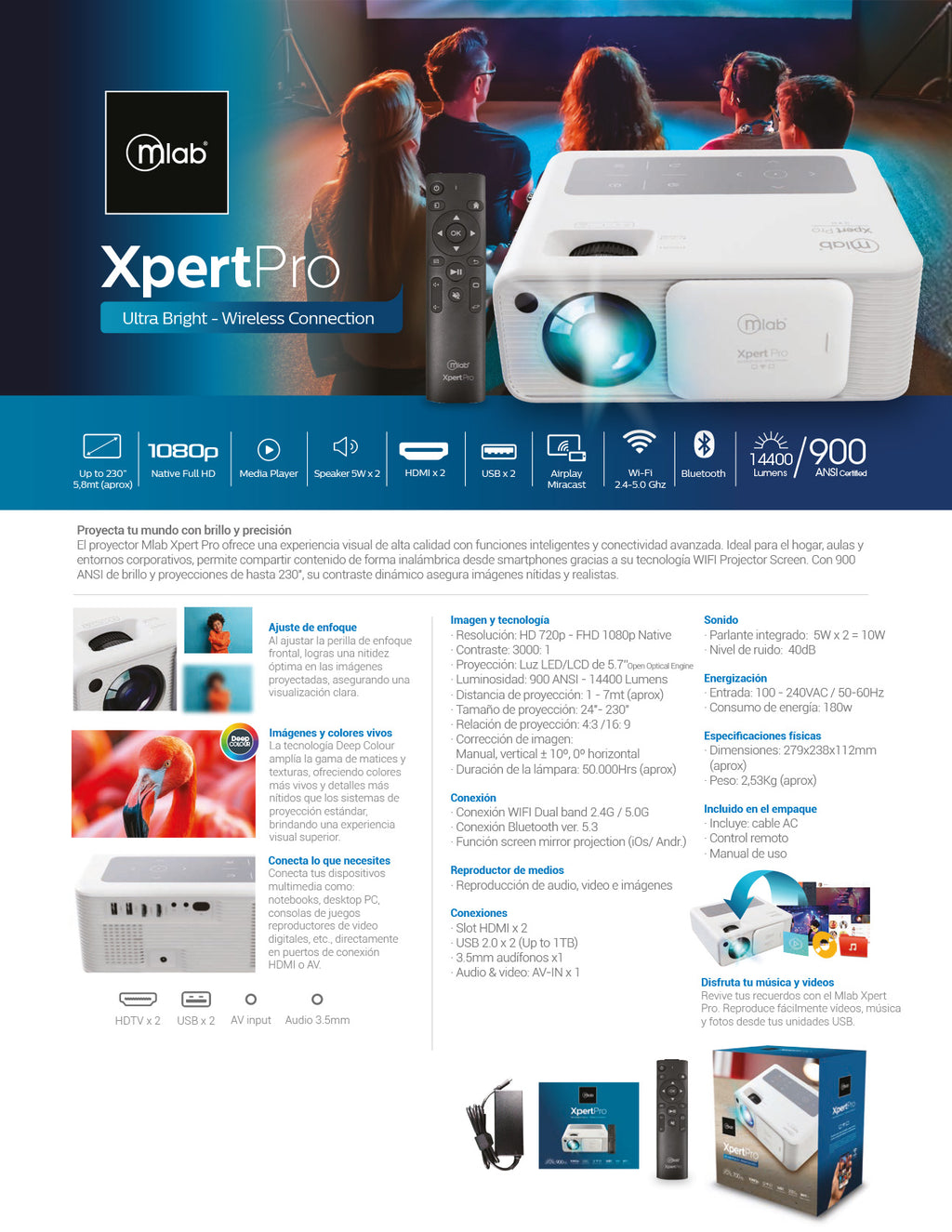 9399 – Proyector Xpert Pro Led/Lcd 900 Ansi Lumen FHD 1080P WIFI Dual Band