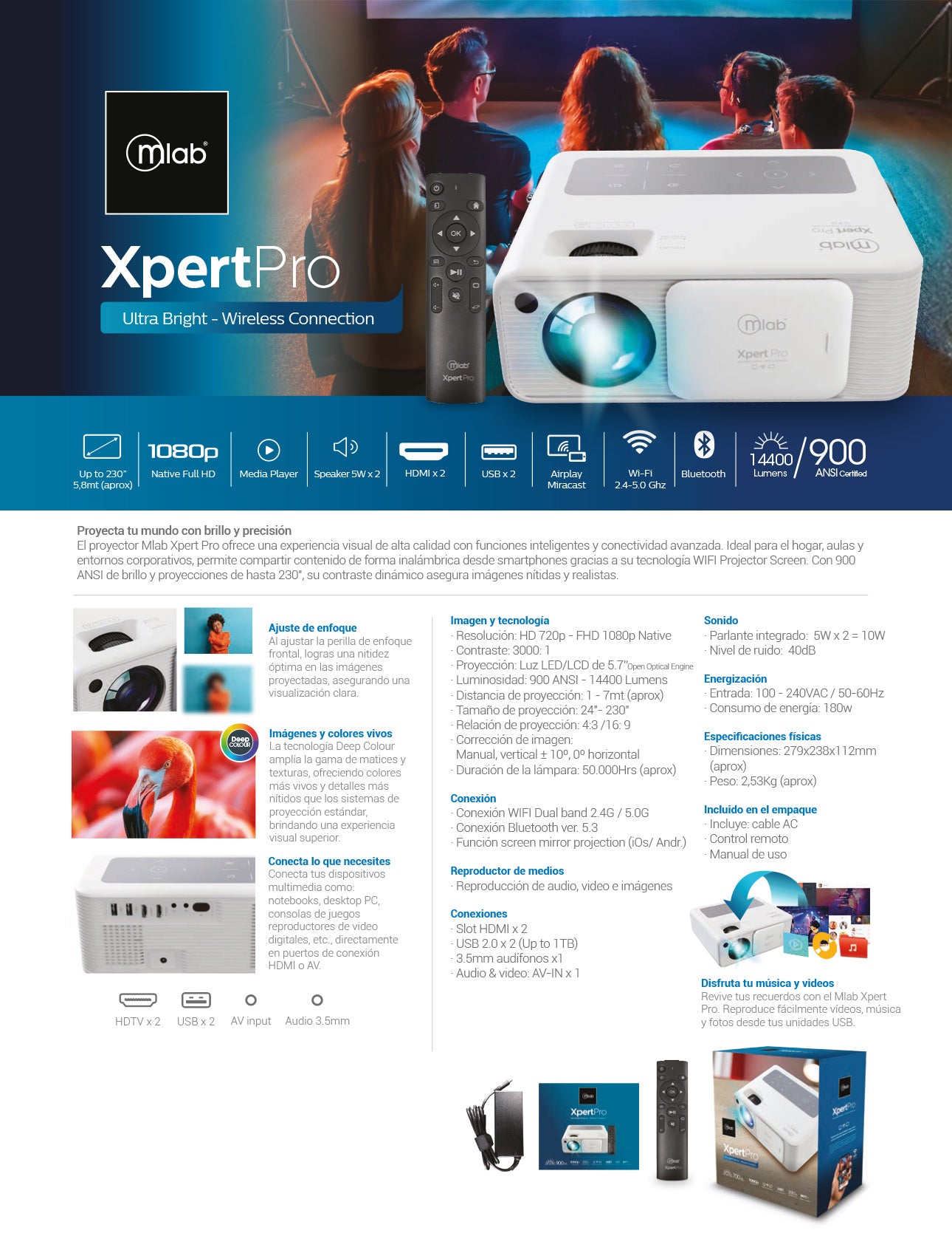 9399 – Proyector Xpert Pro Led/Lcd 900 Ansi Lumen FHD 1080P WIFI Dual Band