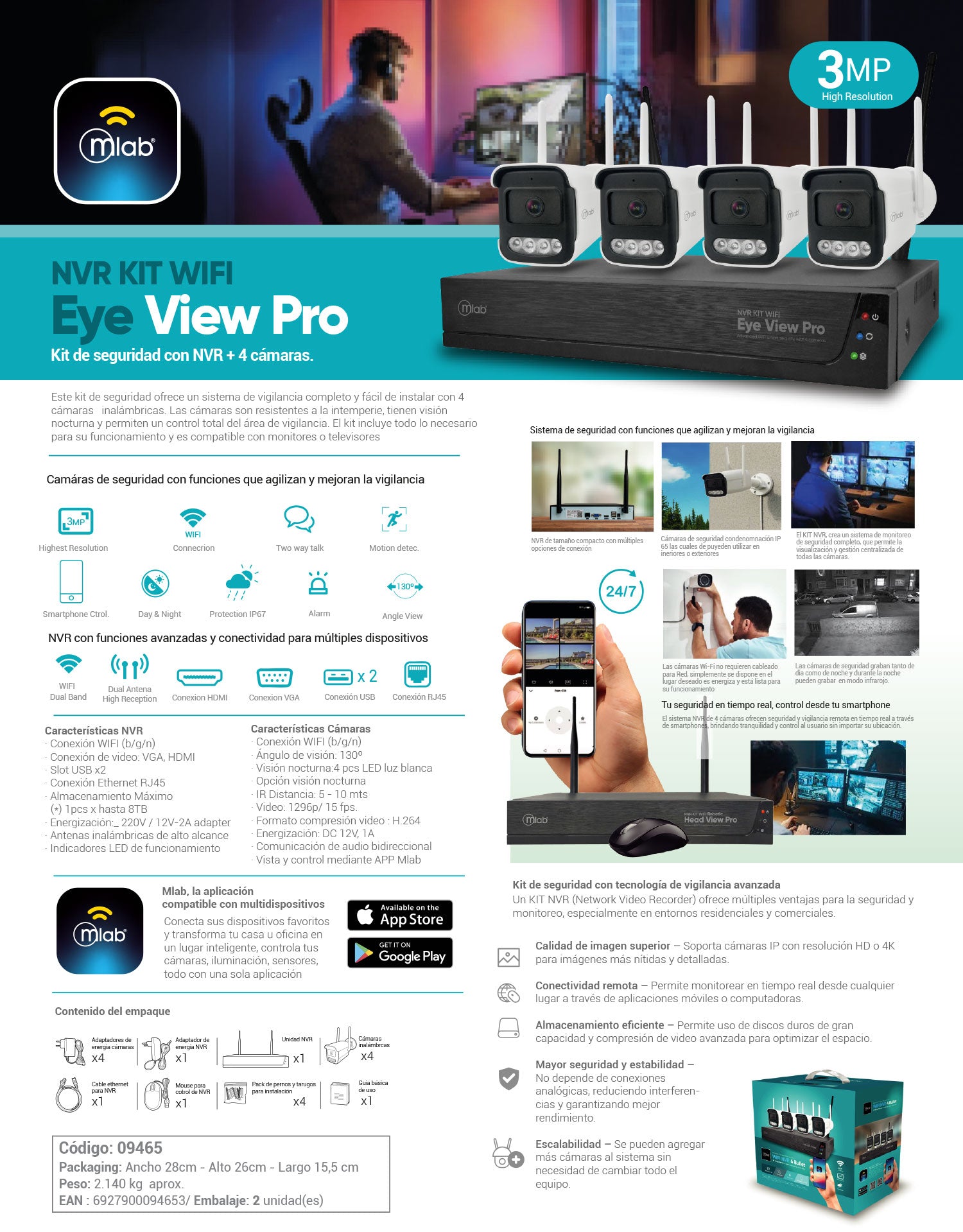 9465 – NVR KIT WIFI Eye View Pro Kit de seguridad con NVR + 4 cámaras.