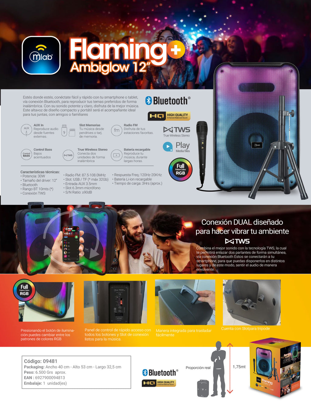 9481 – Flaming Ambiglow 12″+Tripod