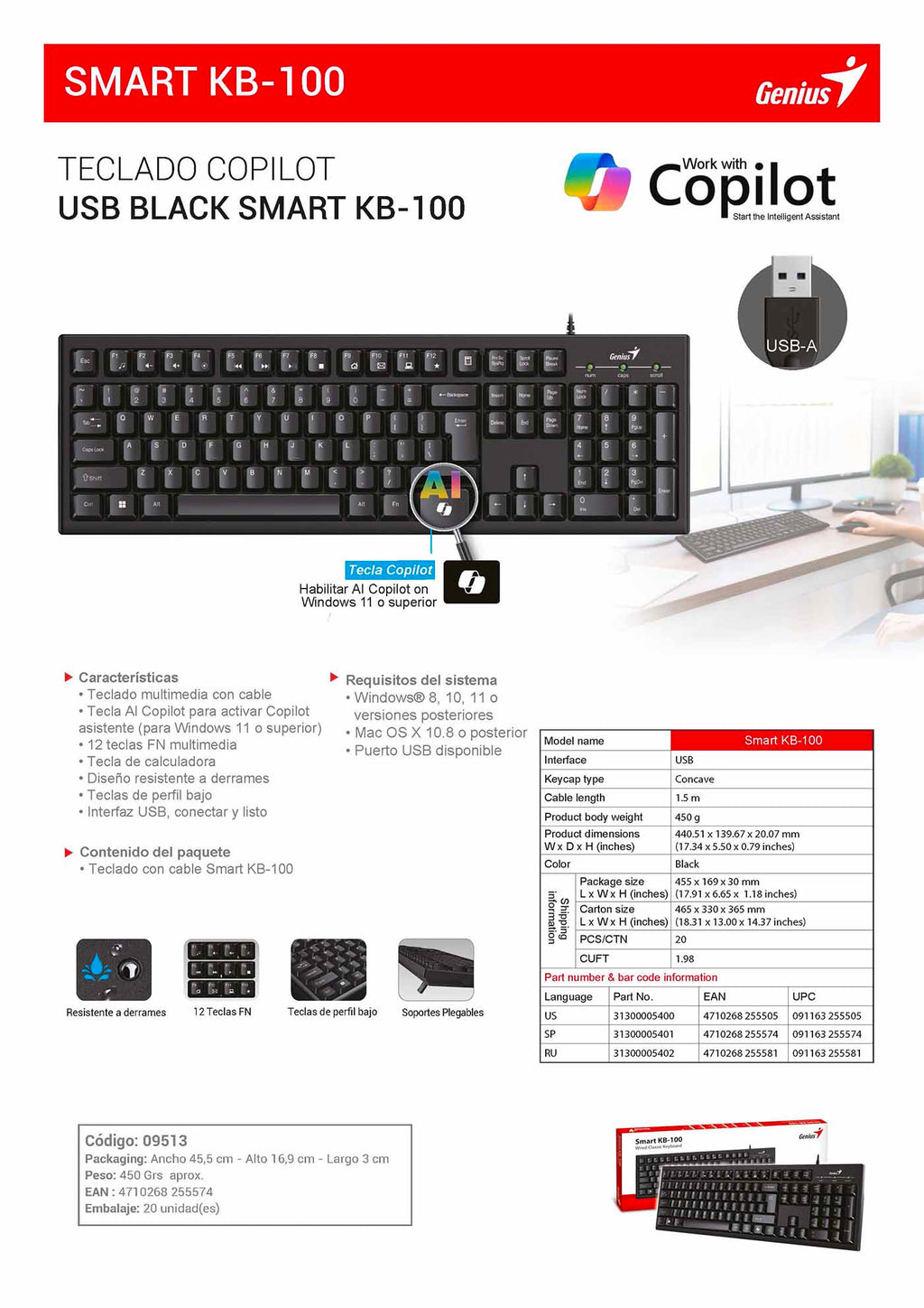 SMART KB-100 – TECLADO COPILOT. USB BLACK SMART KB-100