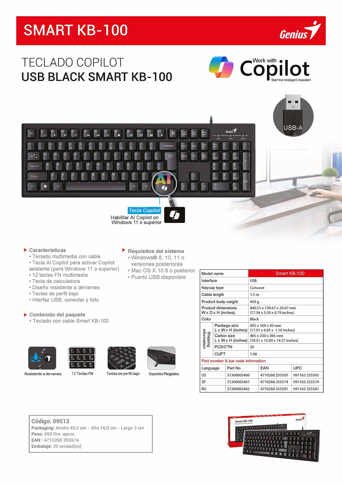 SMART KB-100 – TECLADO COPILOT. USB BLACK SMART KB-100