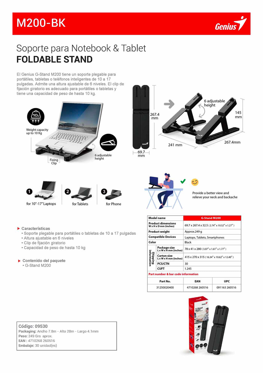 M200-BK – Soporte para Notebook & Tablet FOLDABLE STAND
