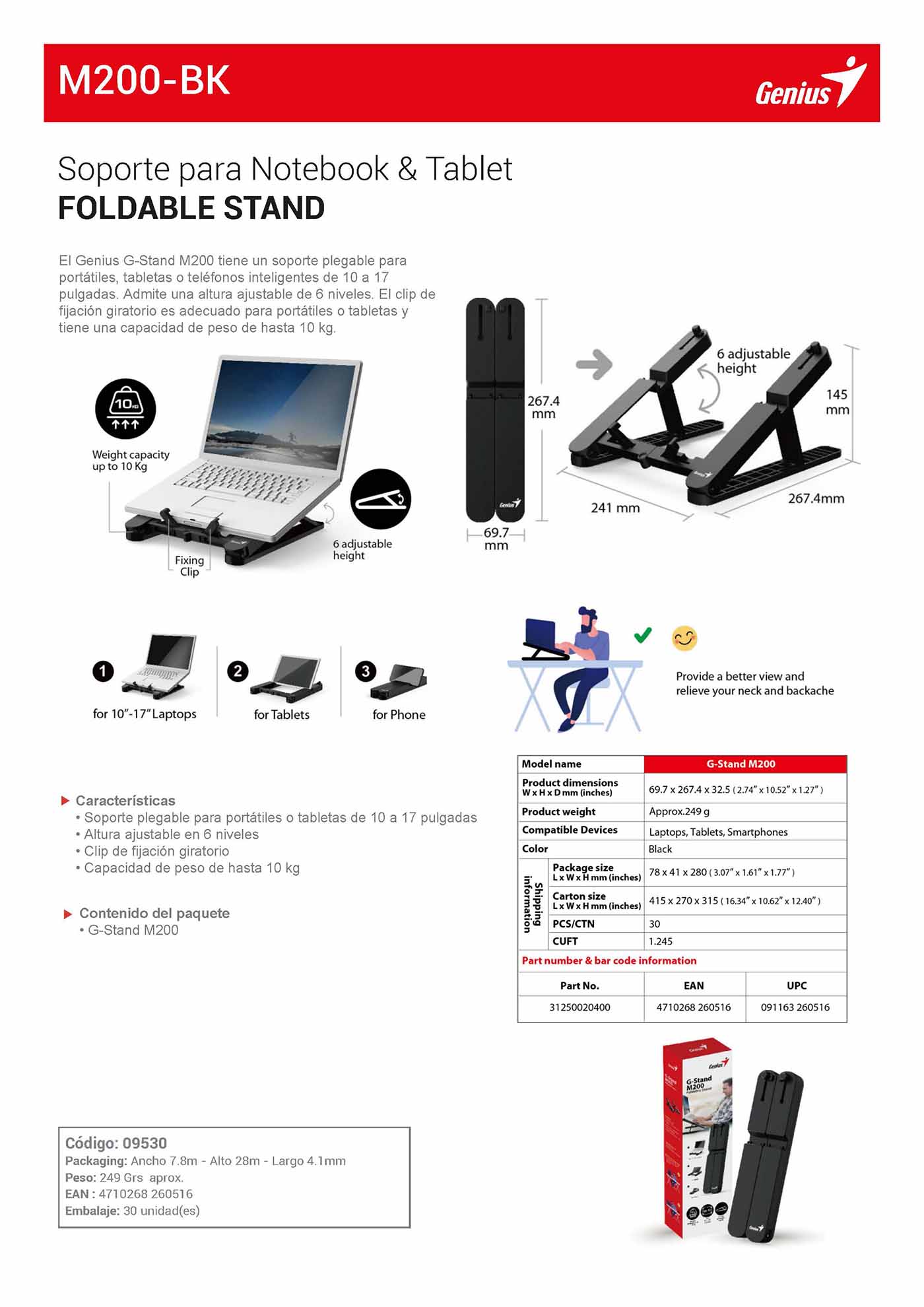 M200-BK – Soporte para Notebook & Tablet FOLDABLE STAND