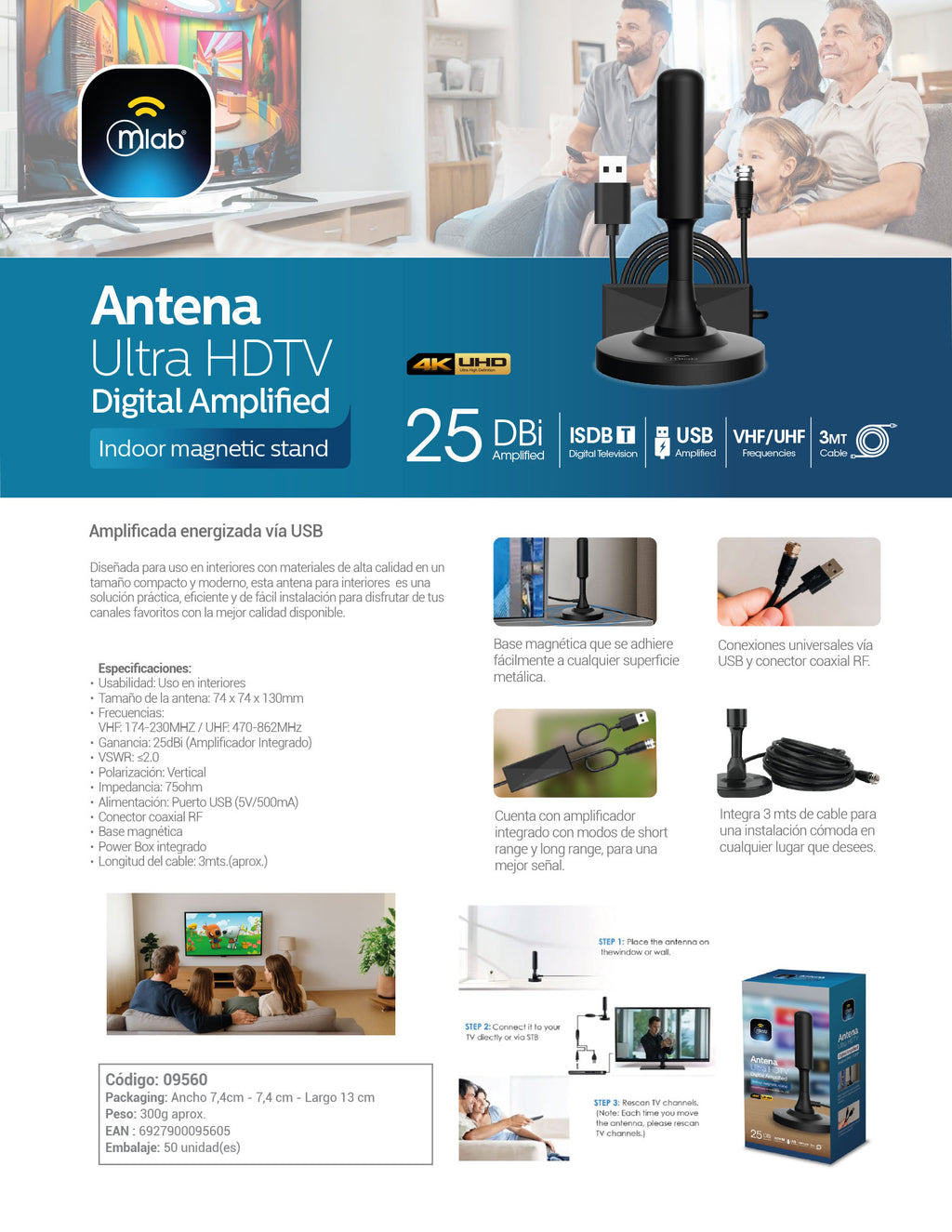 9560 – Antena Ultra HDTV Digital Amplified