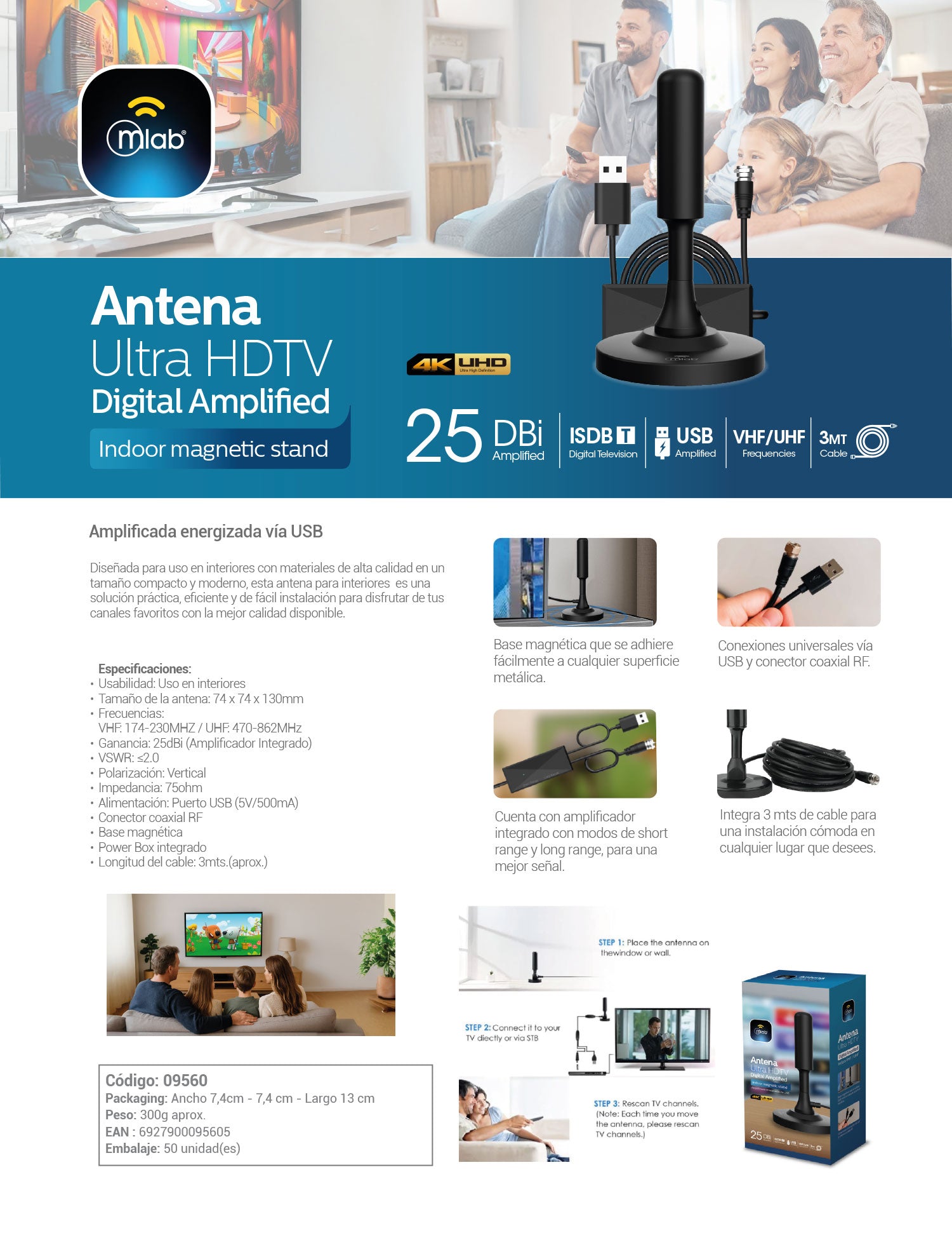 9560 – Antena Ultra HDTV Digital Amplified