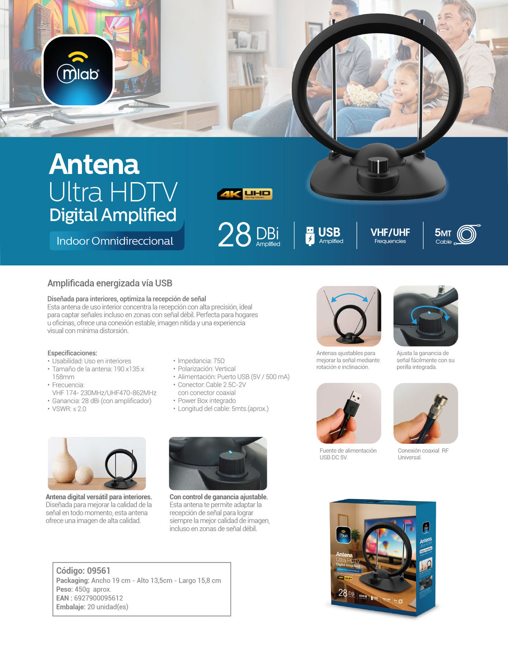 9561 – Antena Ultra HDTV Digital Amplified