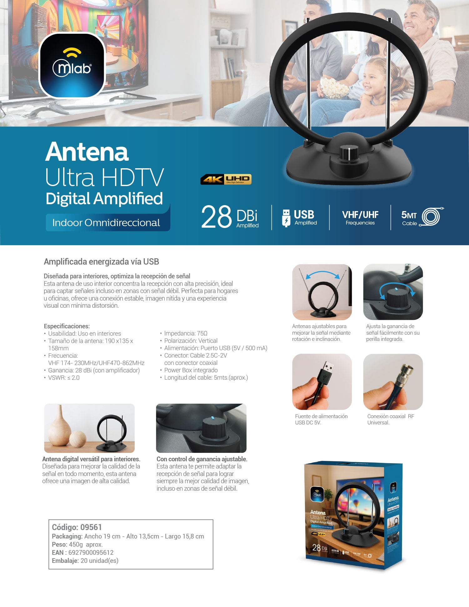 9561 – Antena Ultra HDTV Digital Amplified