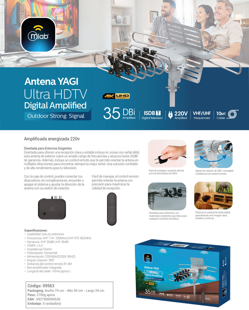 9563 – Antena YAGI Ultra HDTV Digital Amplified