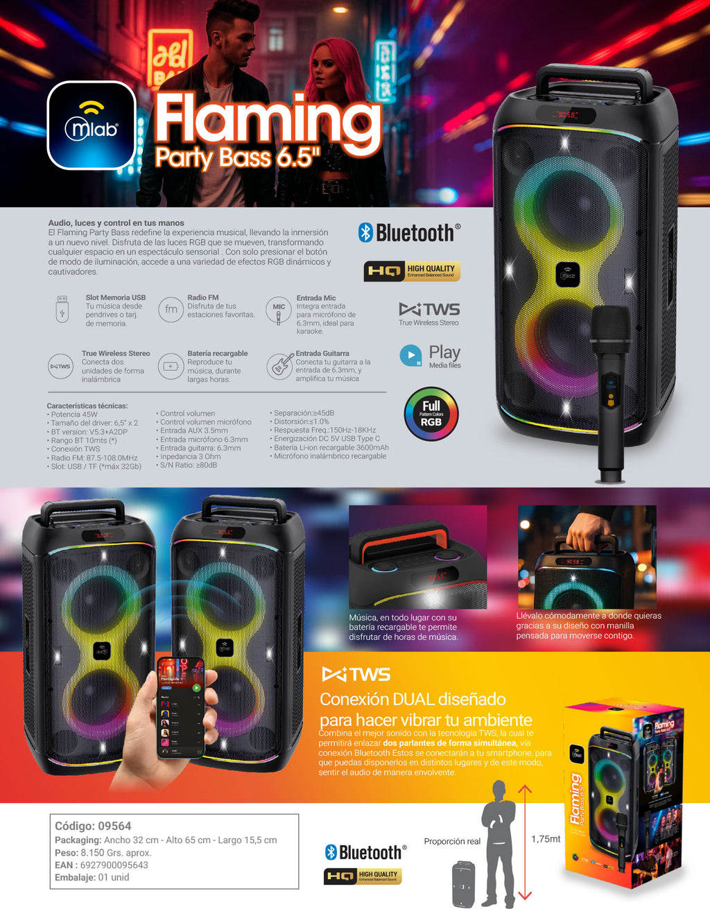 9564 – Flaming Party Bass 6.5″ Black