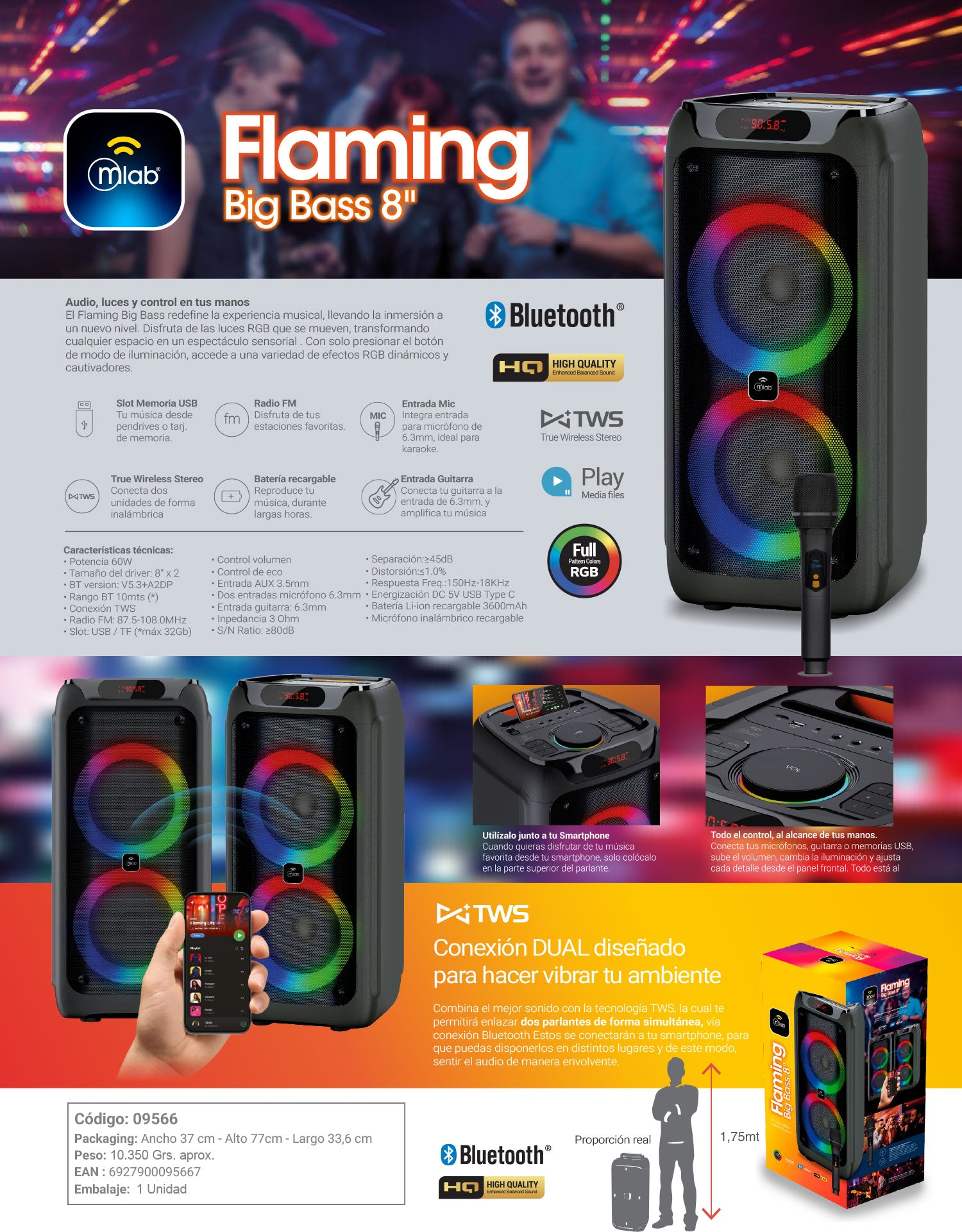 9566 – Flaming Big Bass 8″ Black