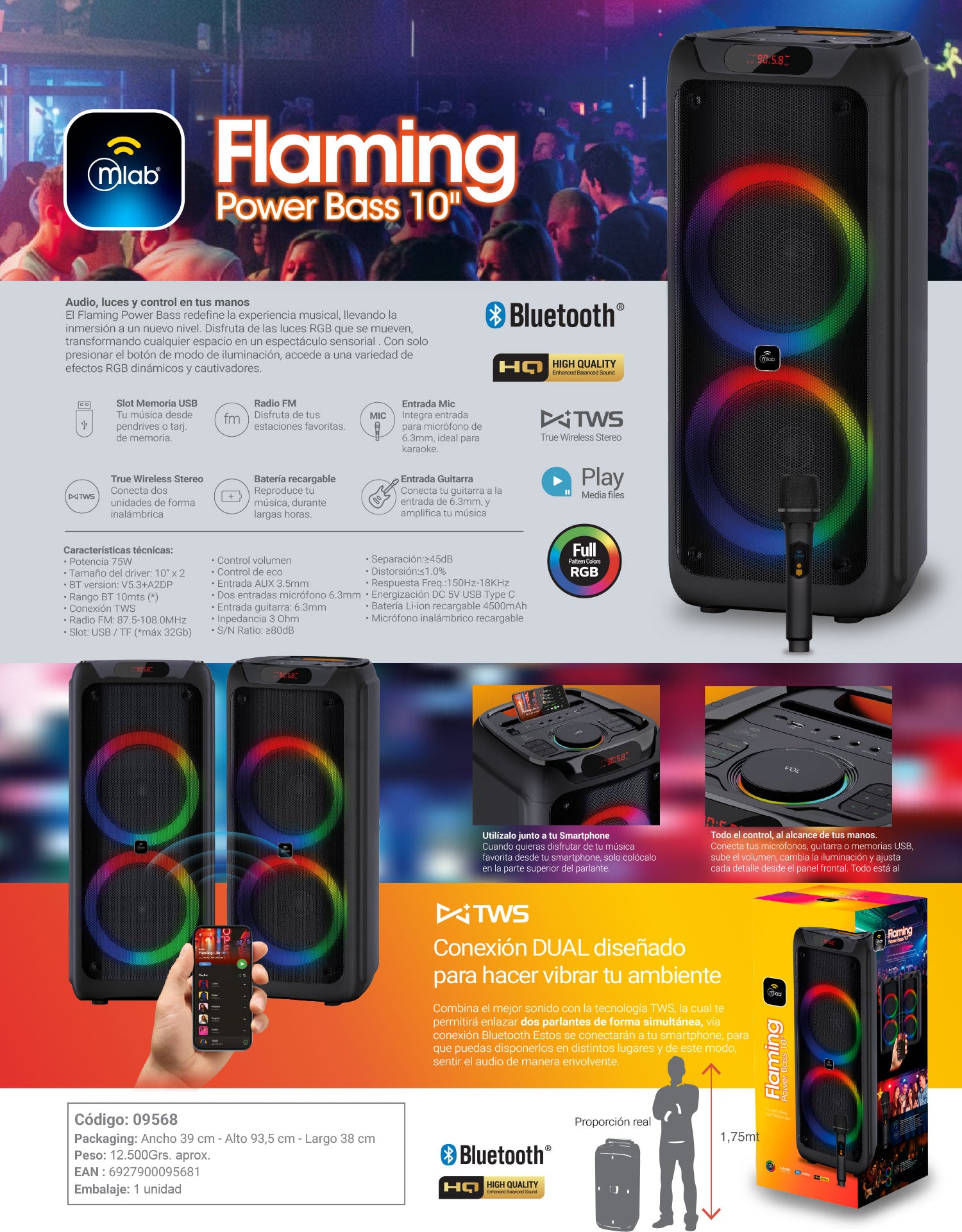 9568 – Flaming Power Bass 10″ Black