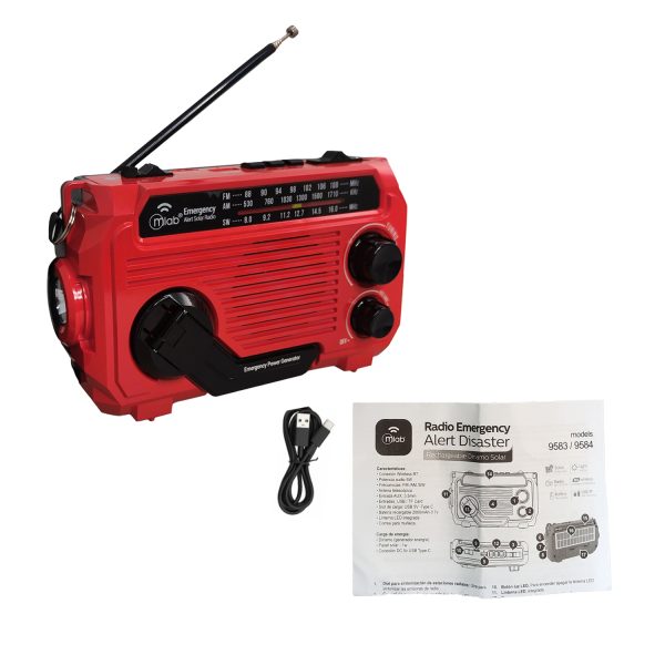 9583 - Radio Emergency Alert Disaster Rechargeable Dinamo Solar - Red - Image 4