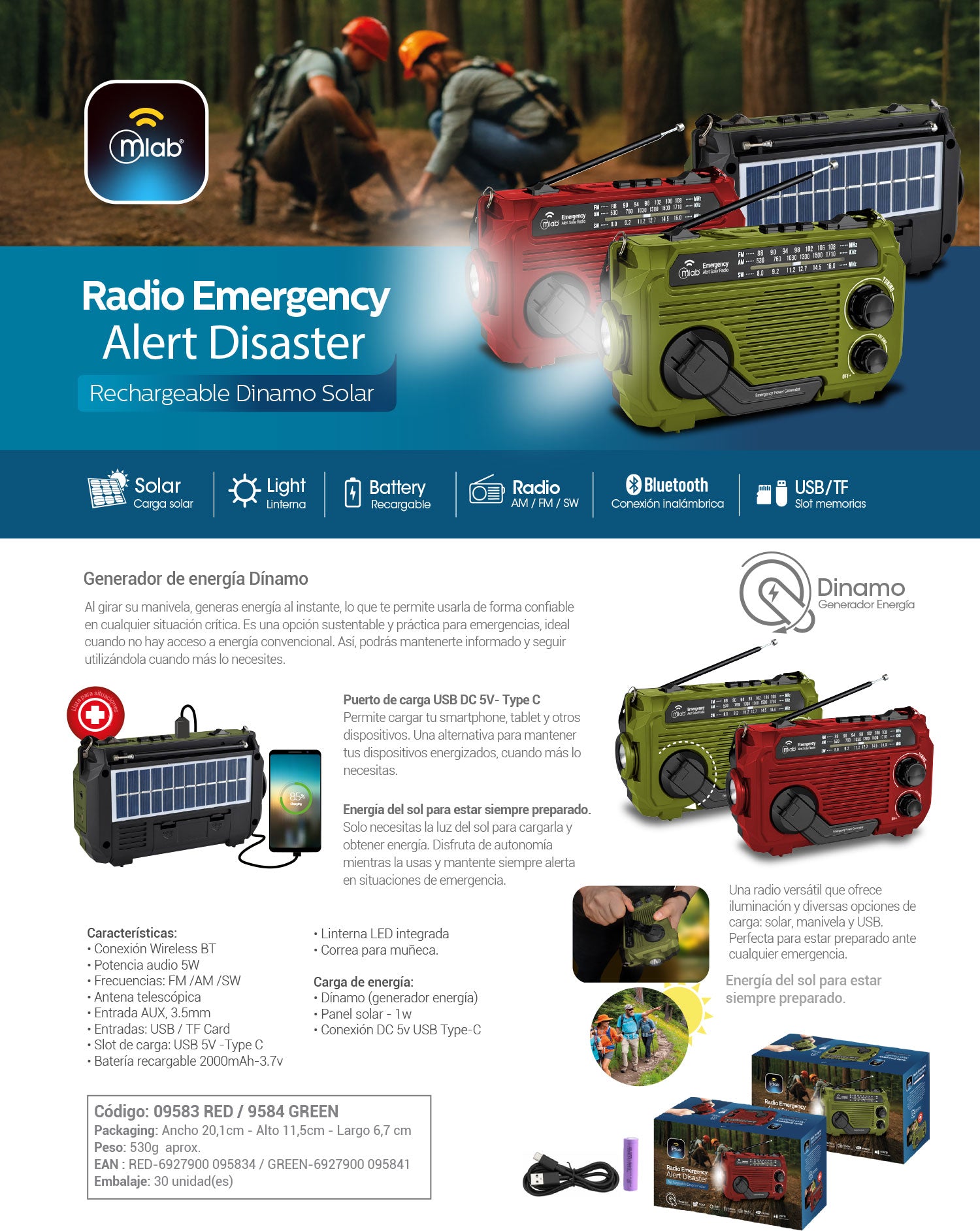 9583 – Radio Emergency Alert Disaster Rechargeable Dinamo Solar – Red