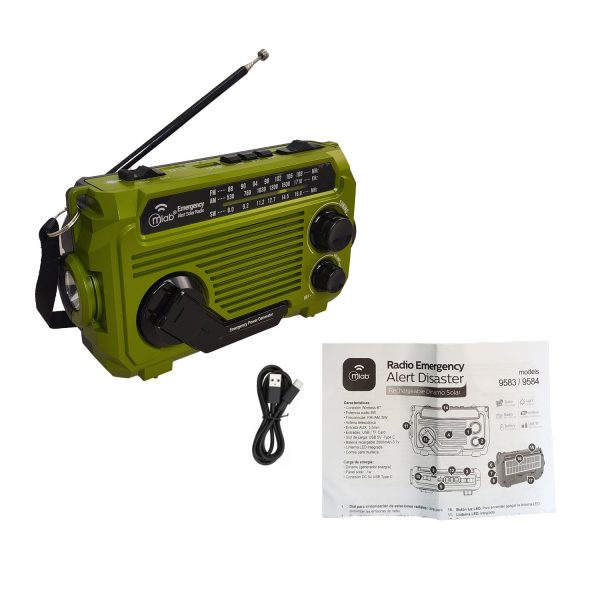 9584 - Radio Emergency Alert Disaster Rechargeable Dinamo Solar - Green - Image 4