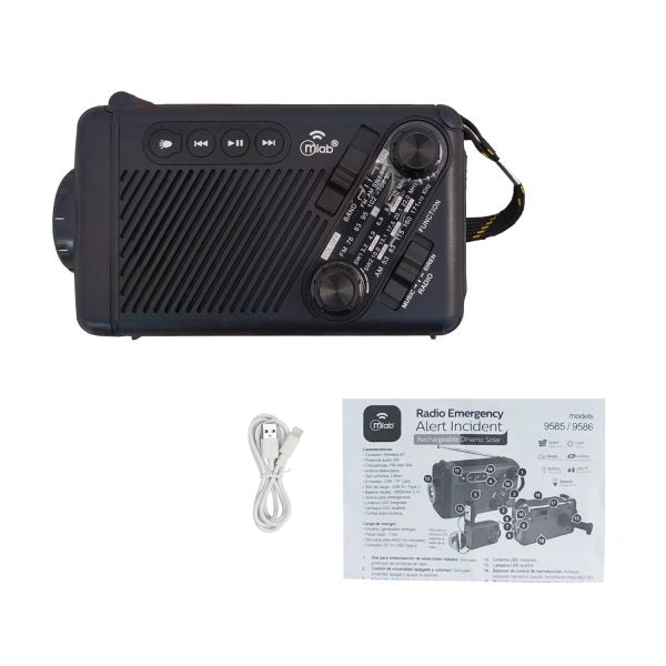 9585 - Radio Emergency Alert Incident Rechargeable Dinamo Solar / Black - Image 5