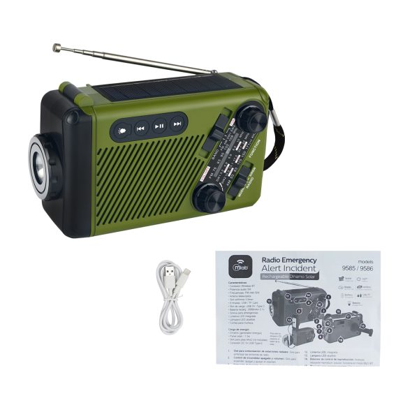 9586 - Radio Emergency Alert Incident Rechargeable Dinamo Solar / Green - Image 6