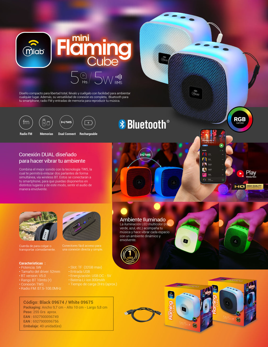 9674 – Mini Flaming Cube – Black